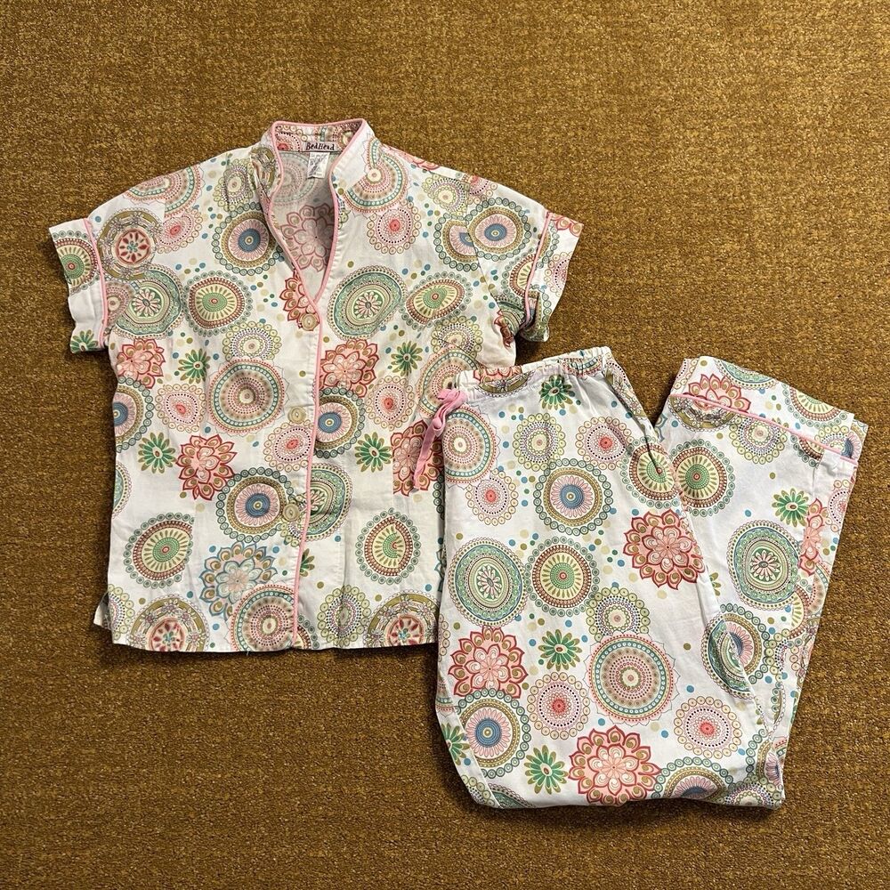 Vintage Y2K Beadhead M Pajama Set Made in USA 100% Cotton Paisley FLAW